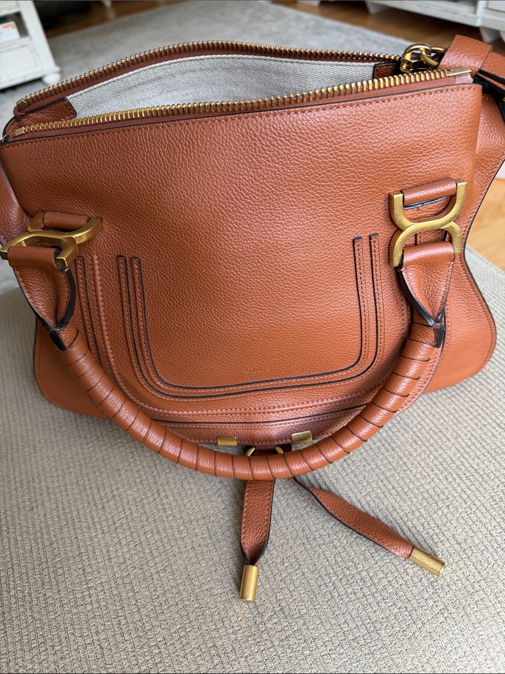 Chloe Marcie large Brown Leather Satchel Handbag - Classic Structured Tote - Picture 6 of 6